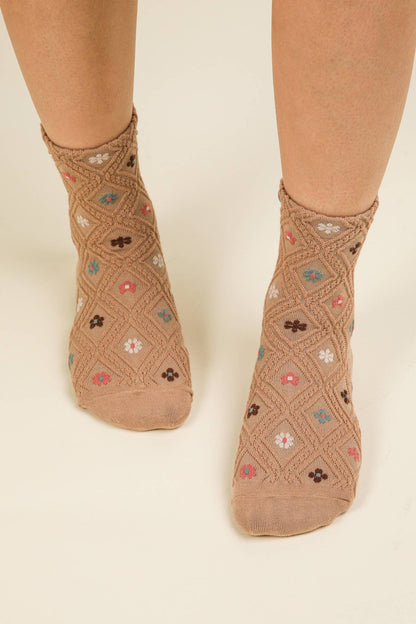 Floral Printed Textures Crew Socks