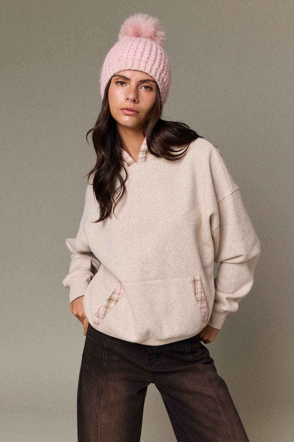 Betty Plaid Trim Pullover Hoodie