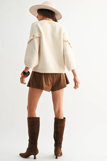 BUTTON SLEEVE KNIT PULLOVER
