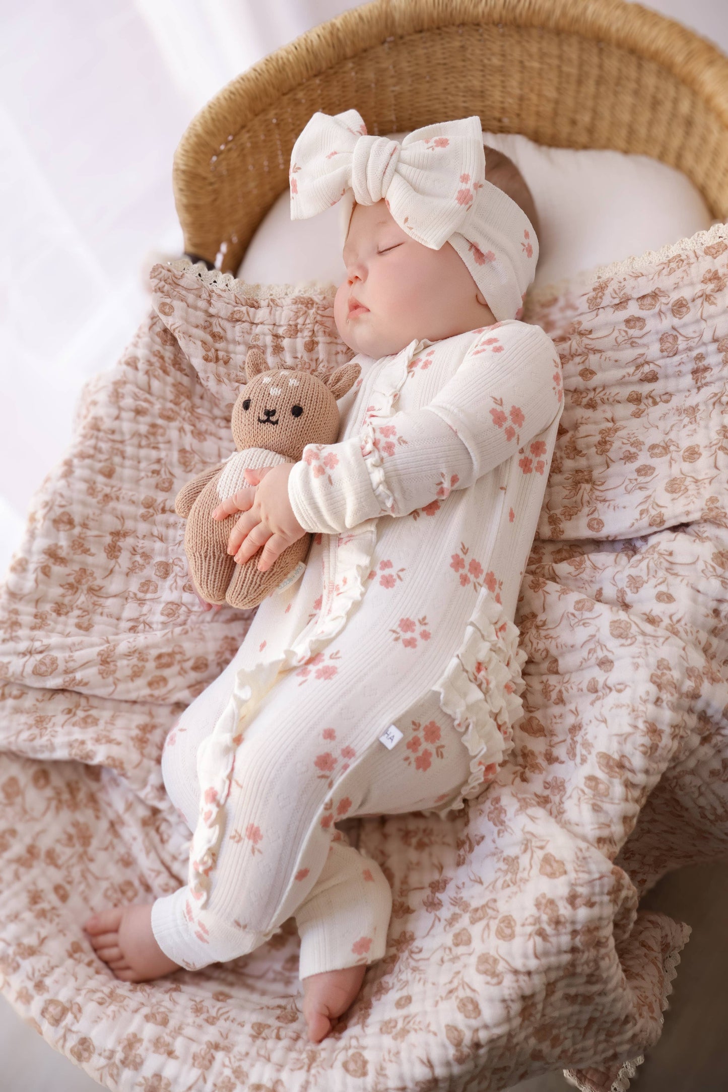 Ruffle Zipper One Piece -  Pink Floral Pointelle