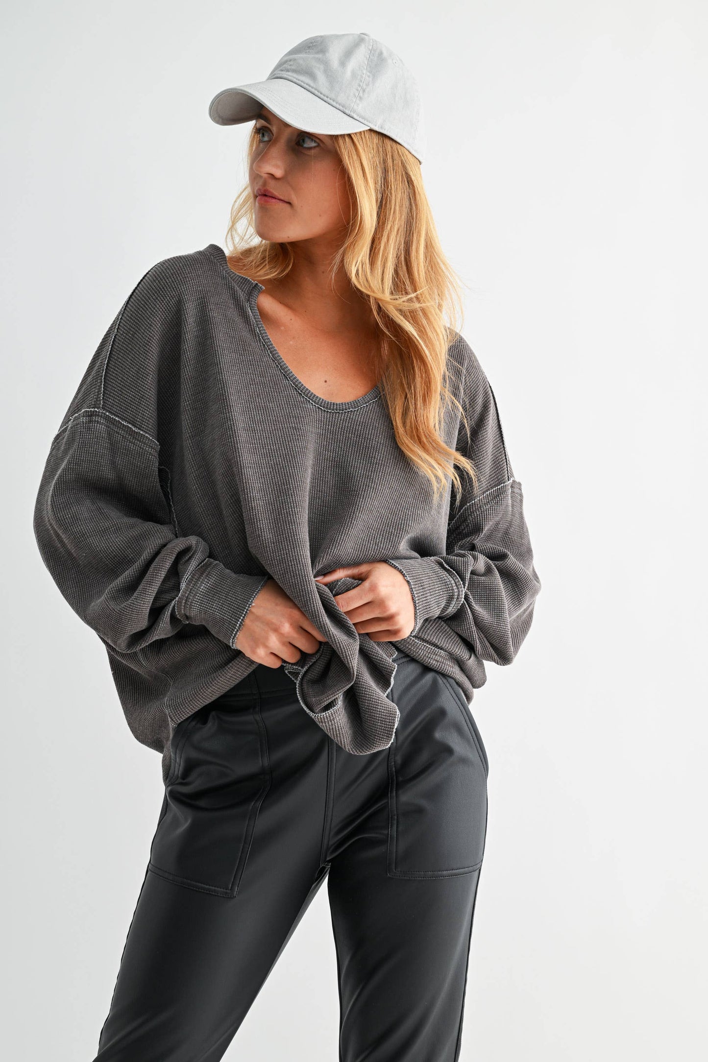 Logan Waffle Knit Long Sleeve Top