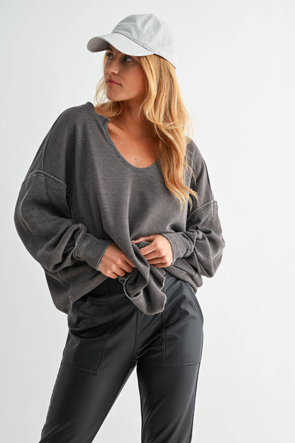 Logan Waffle Knit Long Sleeve Top