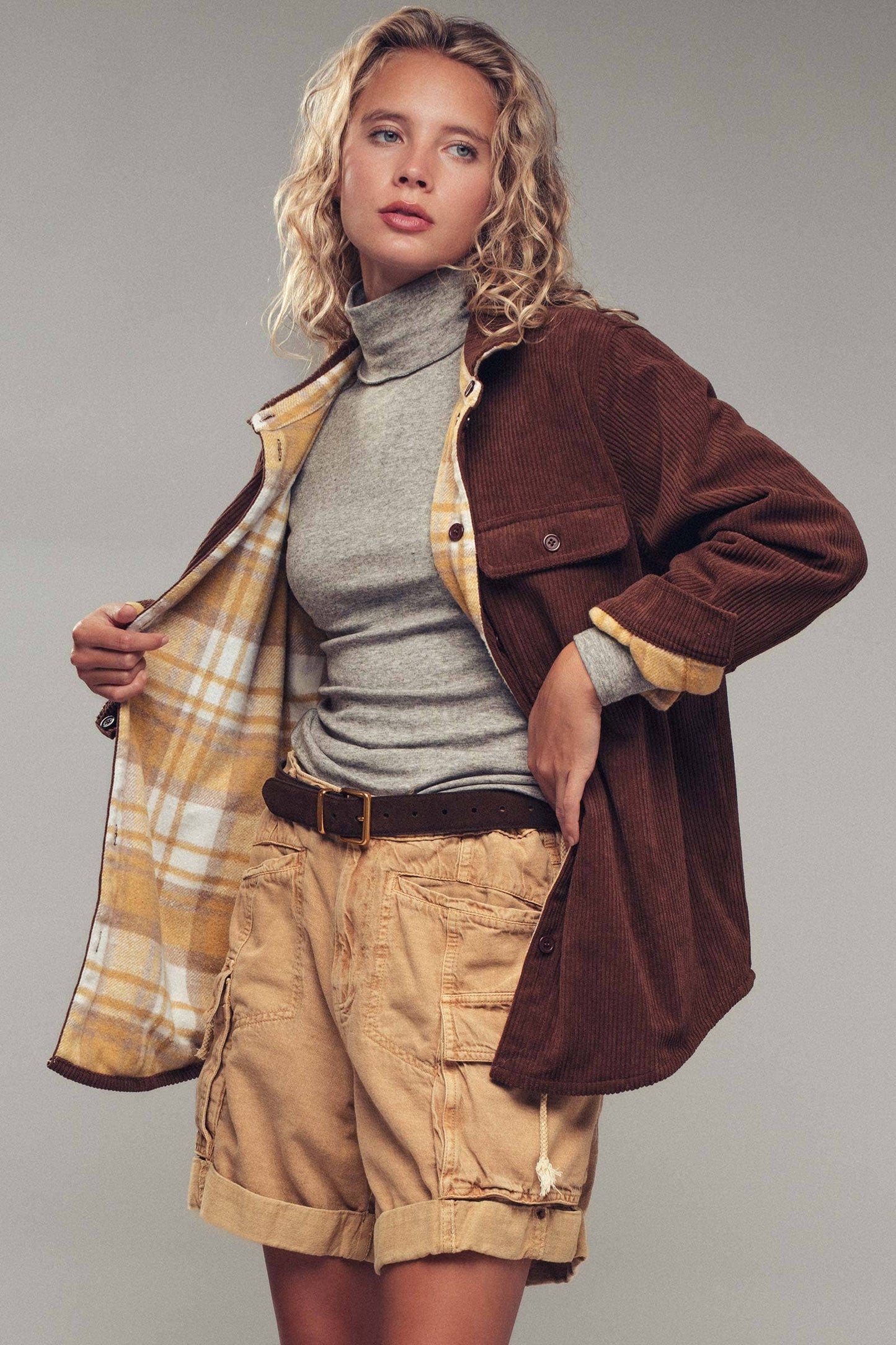 Plaid Flannel-Lined Corduroy Shacket
