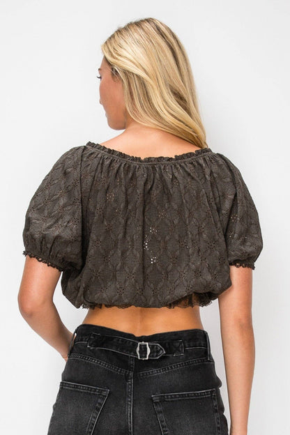 Lori Eyelet Lace Peasant Crop Top