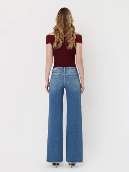 River Raw Hem Wide Leg Jeans