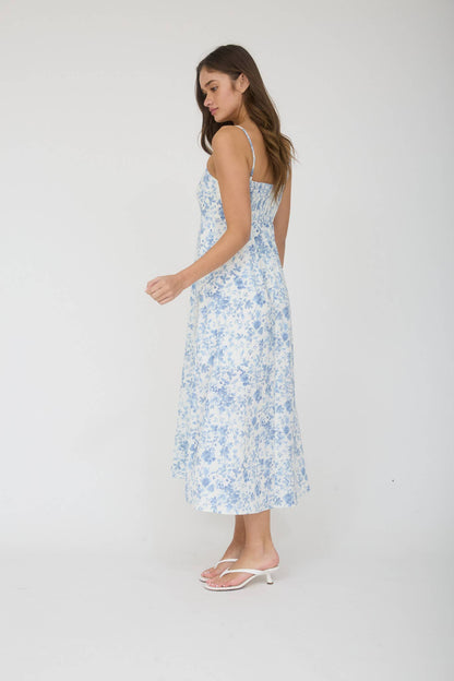 WATERCOLOR FLORAL SPAGHETTI STRAP MIDI DRESS