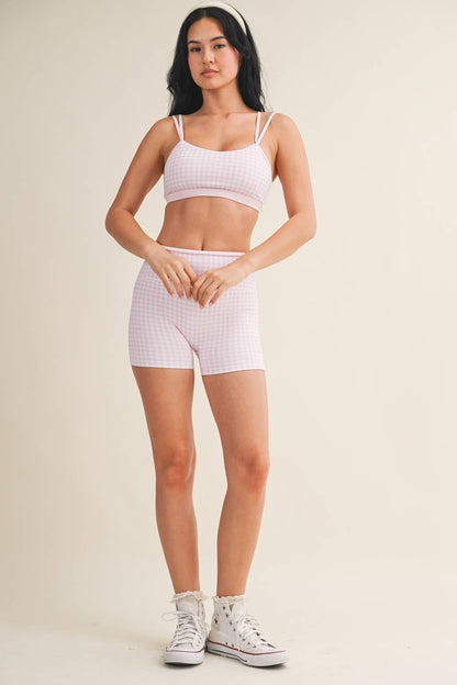 Gingham Print Double Layered Sports Bra