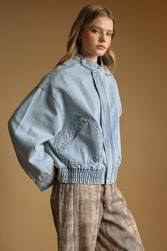 Jackie Washed Denim Bomber Jacket