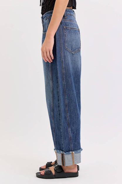 Baylee Barrel Leg with Cuff  (Dark Wash)