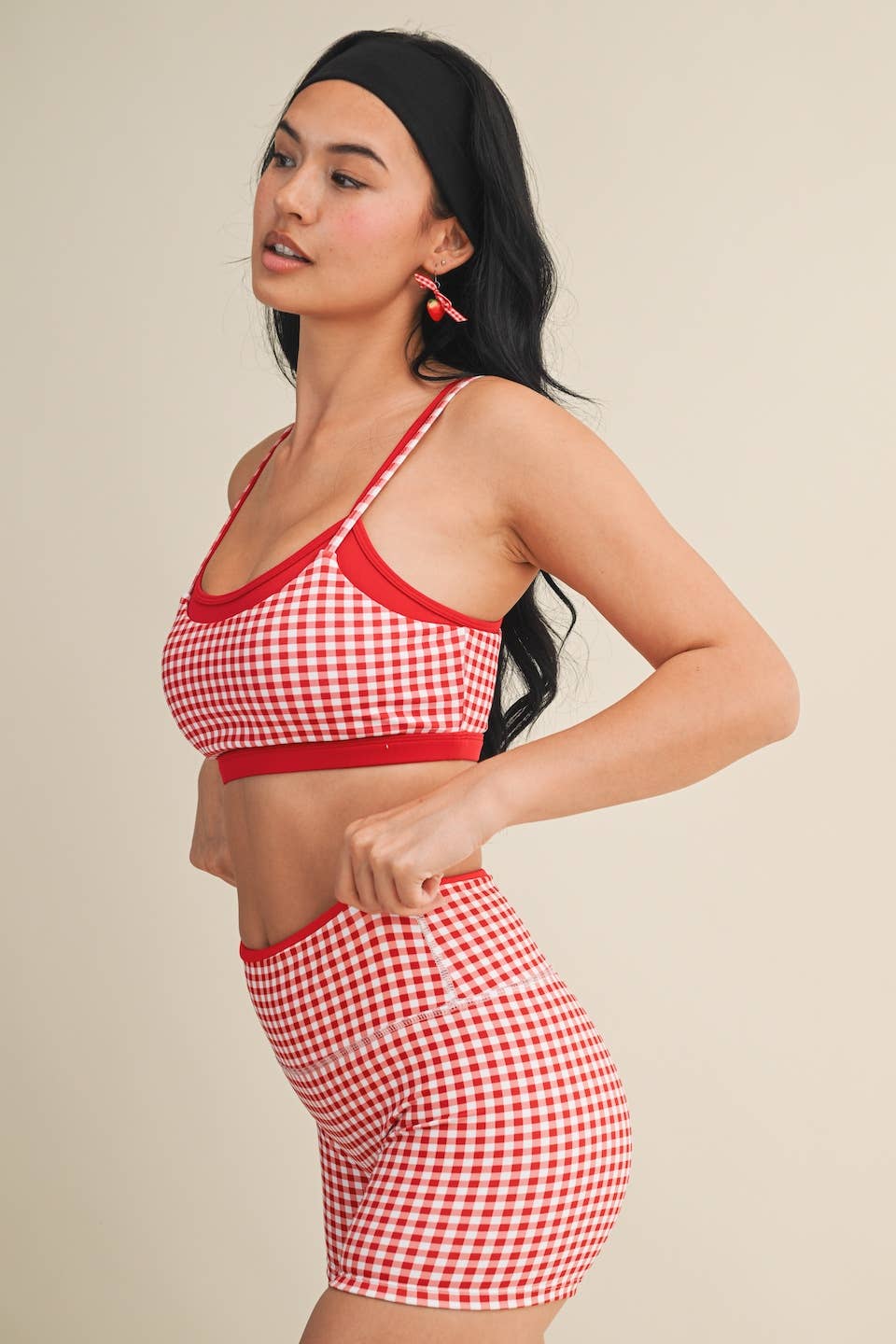 Gingham Print Double Layered Sports Bra