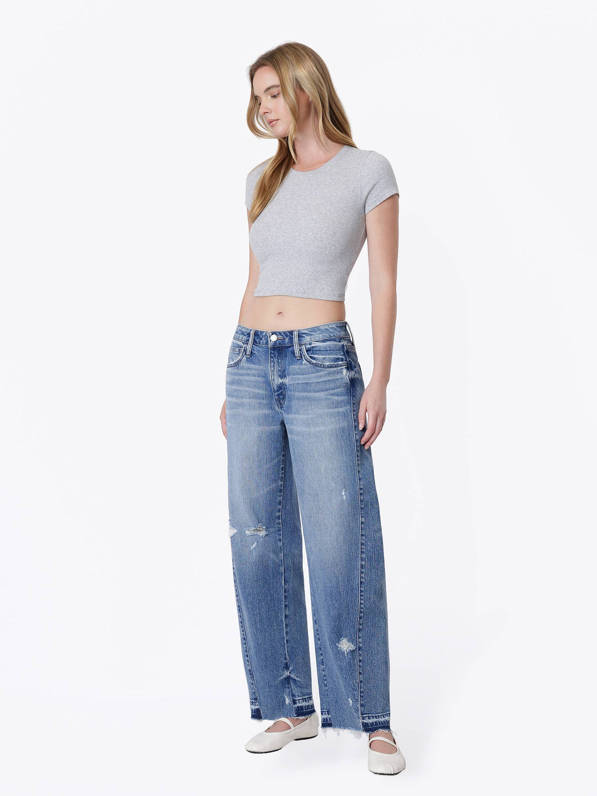 Kate Juniper Distressed Barrel Jean