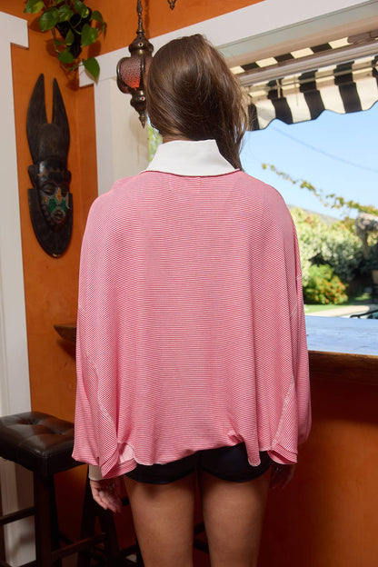 Stacey Striped Mock-neck Balloon-sleeve Top