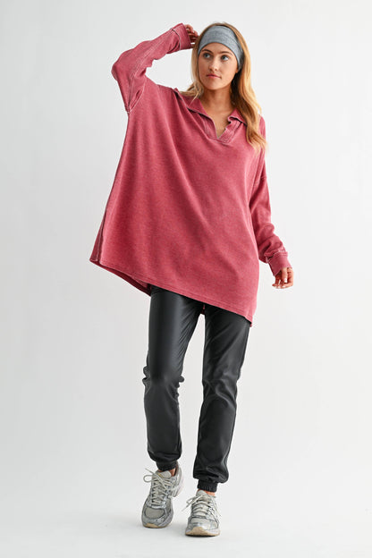 Whitney Waffle Knit Collared Long Sleeve