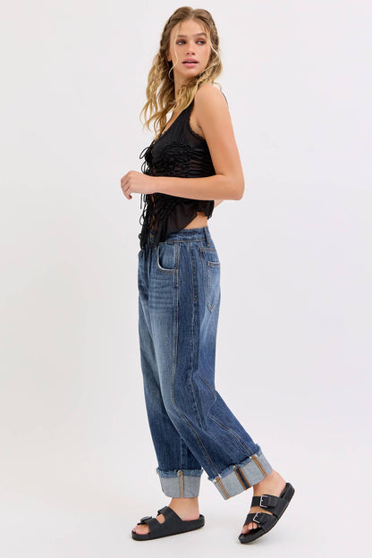 Baylee Barrel Leg with Cuff  (Dark Wash)