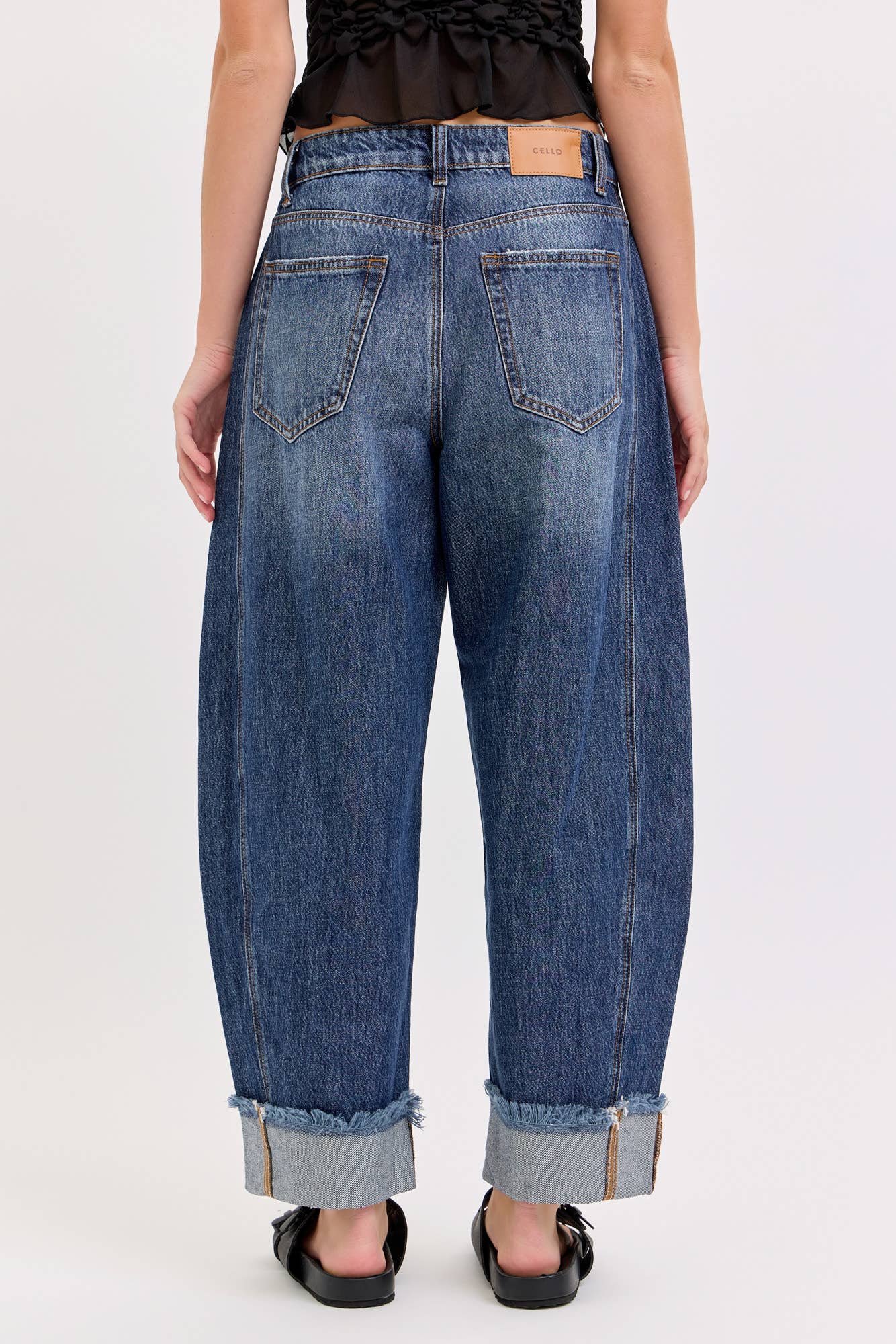 Baylee Barrel Leg with Cuff  (Dark Wash)