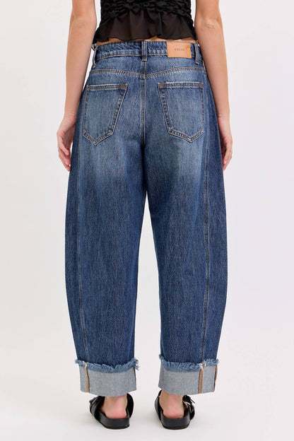 Baylee Barrel Leg with Cuff  (Dark Wash)