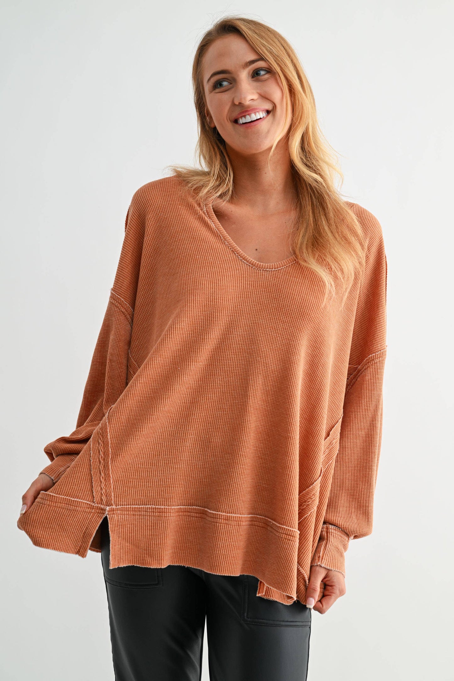 Logan Waffle Knit Long Sleeve Top