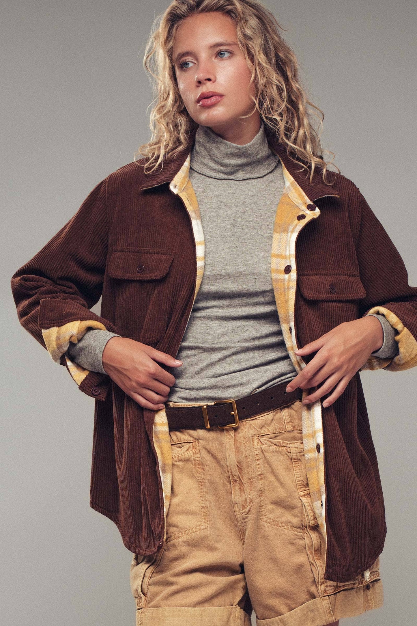 Plaid Flannel-Lined Corduroy Shacket