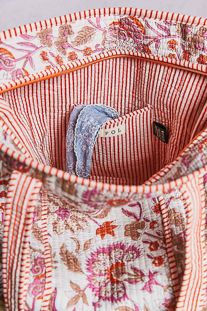 Quilted Striped Binding Roomy Fit Ivory Tote Bag