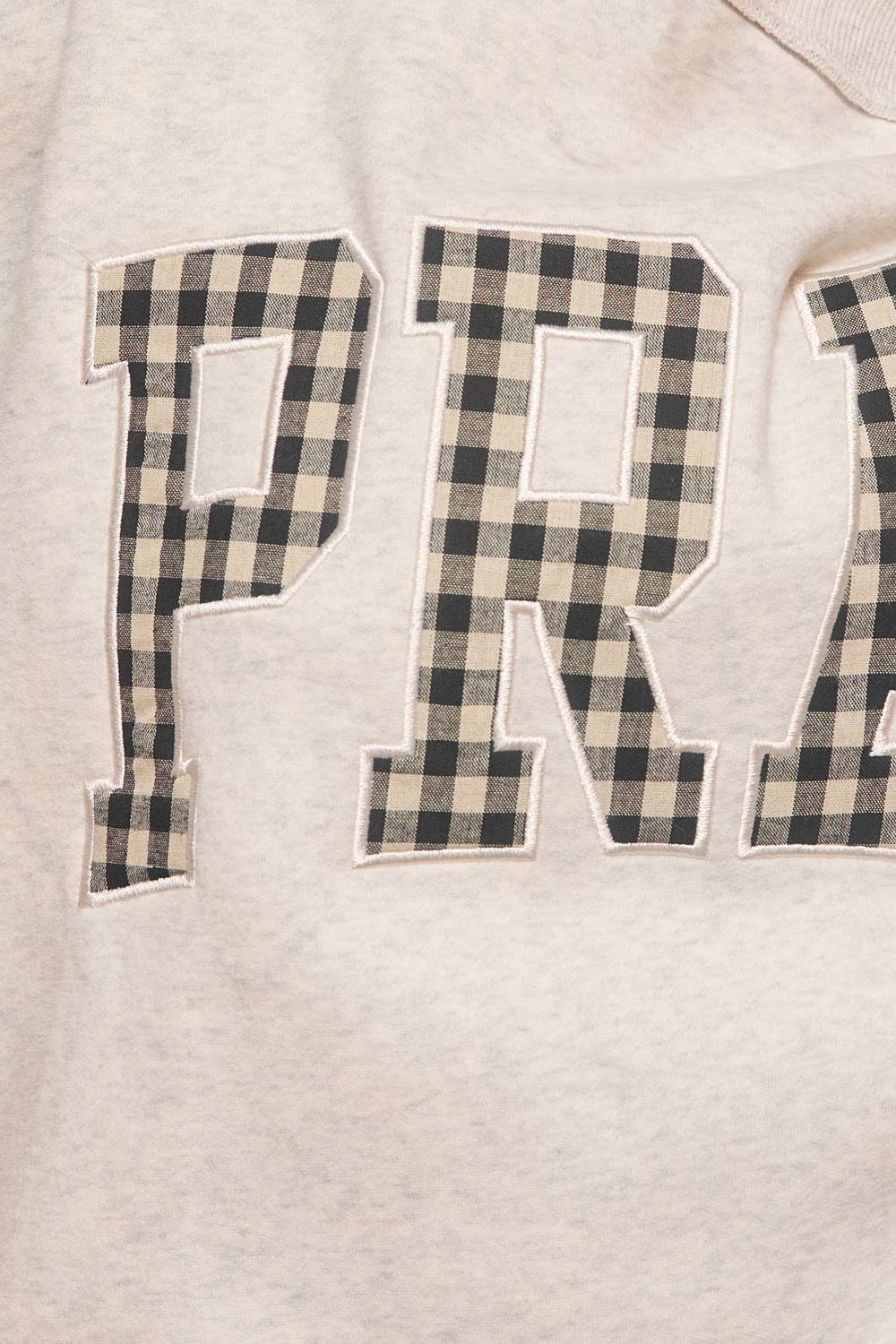 'PRAY' Gingham Appliqué Mockneck Sweatshirt