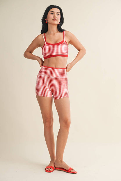Gingham Print Double Layered Sports Bra