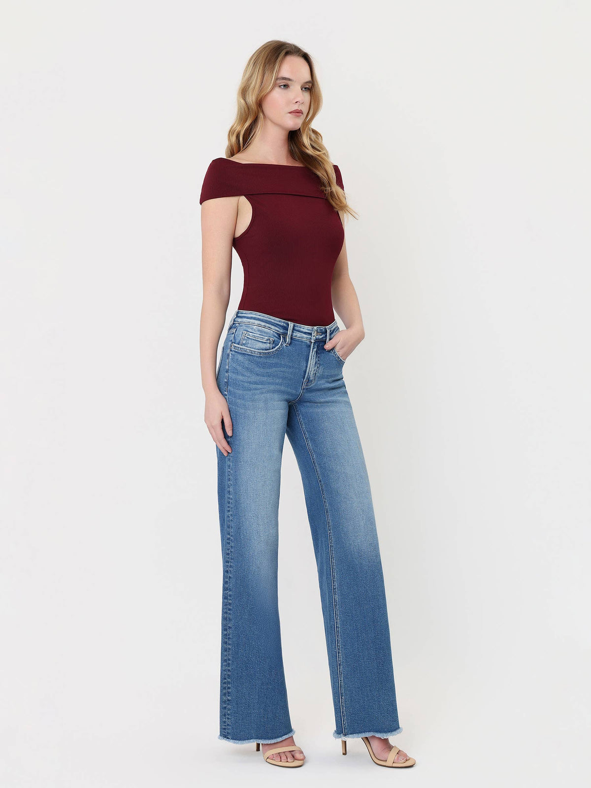 River Raw Hem Wide Leg Jeans