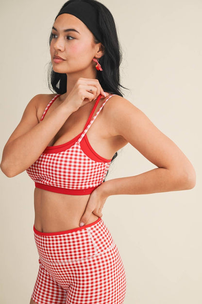 Gingham Print Double Layered Sports Bra