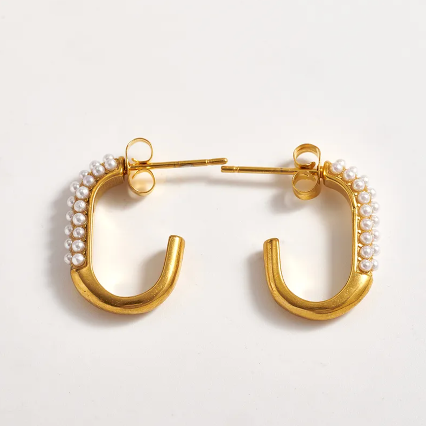 Pearl Luxe U-Hoop Earrings | Gold Plated Stainless Steel
