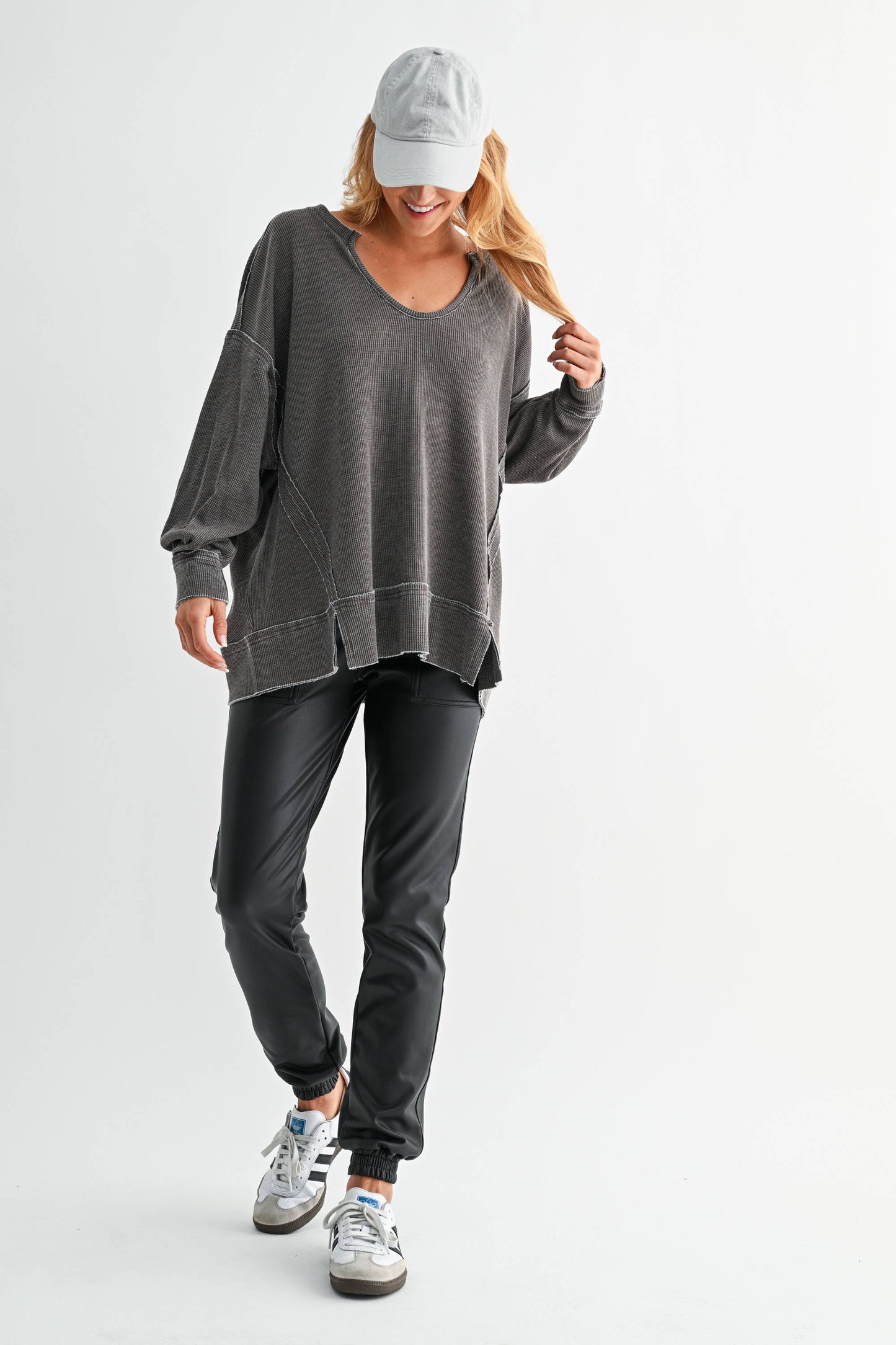 Logan Waffle Knit Long Sleeve Top
