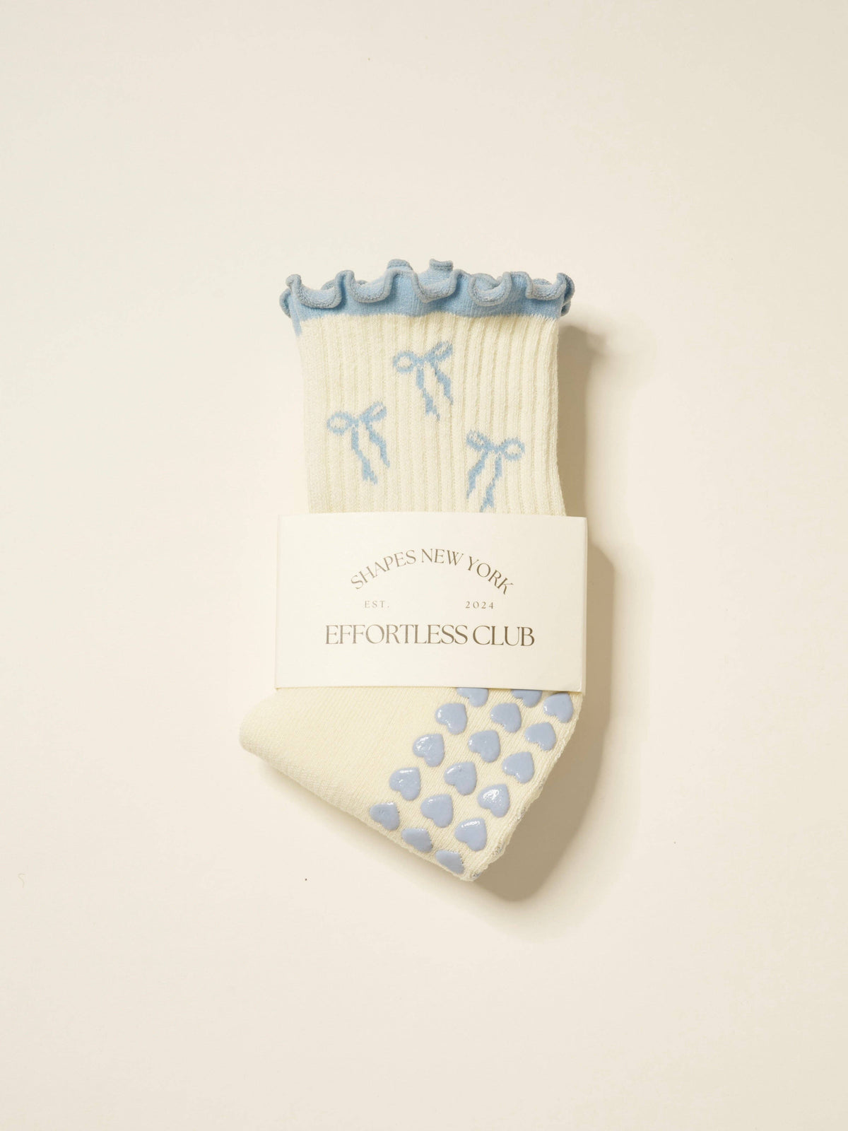 🎀 Bow Ruffle Grip Sock [Dusty Blue], Pilates Socks