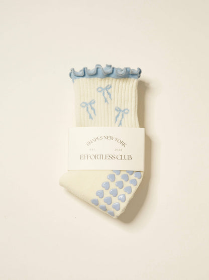🎀 Bow Ruffle Grip Sock [Dusty Blue], Pilates Socks