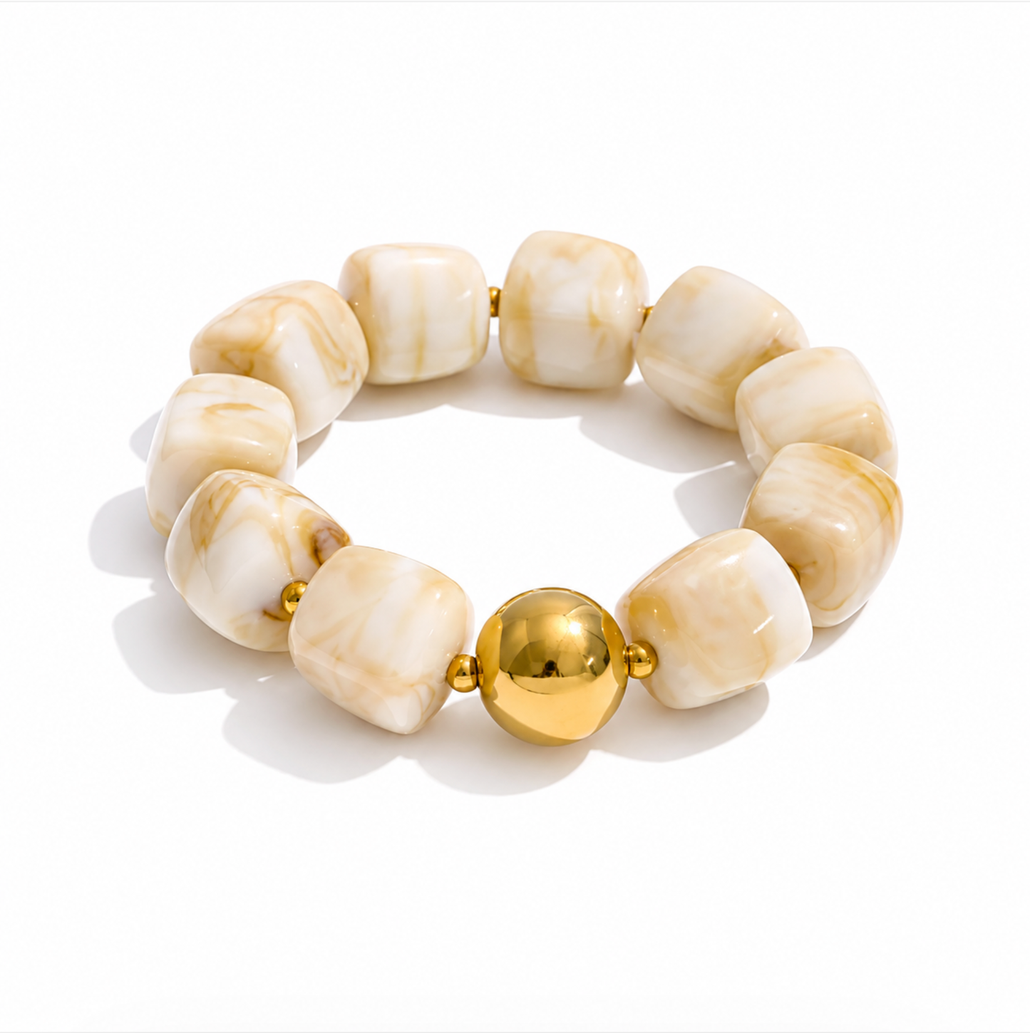 Oakley Beige Chunky Beaded Bracelet | Stainless Steel