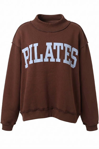 'PILATES & YOGA' Print Reversible mockneck sweatshirt