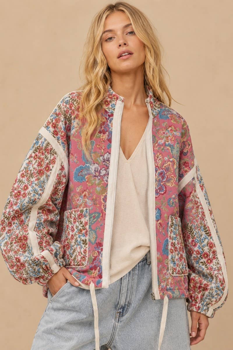 Farah Floral Quilted Zip-Up Jacket
