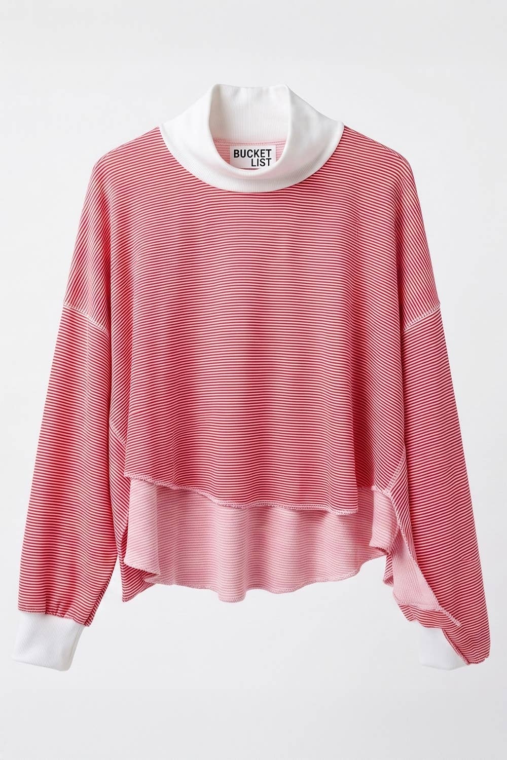 Stacey Striped Mock-neck Balloon-sleeve Top