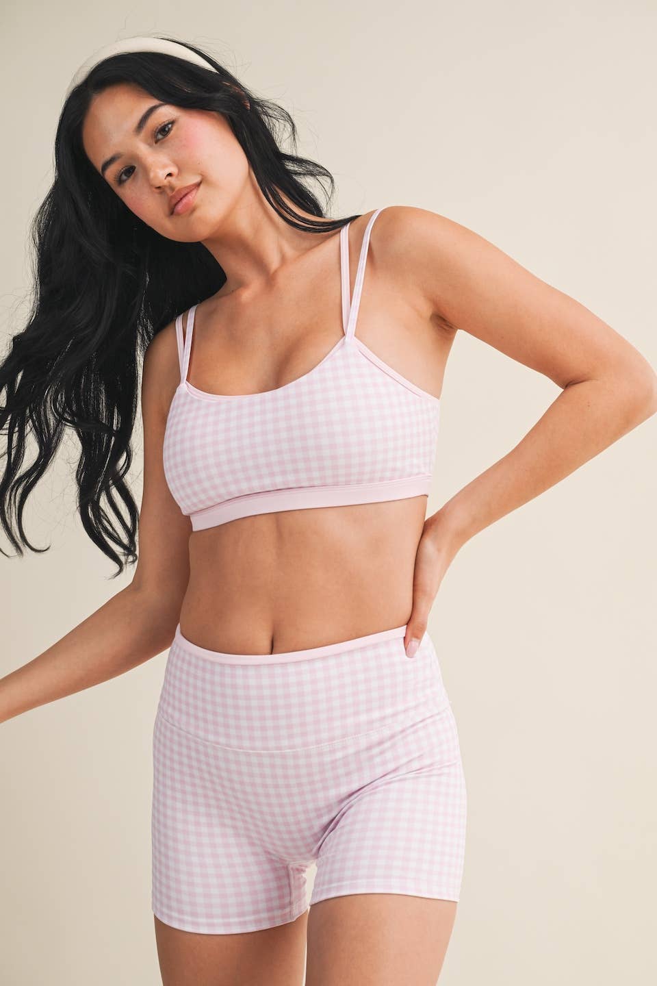 Gingham Print Double Layered Sports Bra