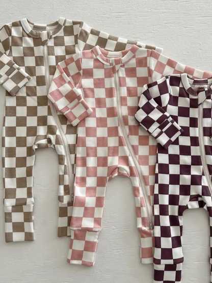 Tiramisu Checkerboard / Organic 2-Way Zip Romper (Baby-Kids)