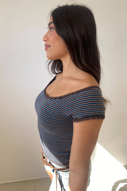 Lola Lace Trim Striped Off The Shoulder Top