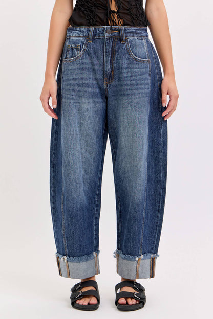 Baylee Barrel Leg with Cuff  (Dark Wash)