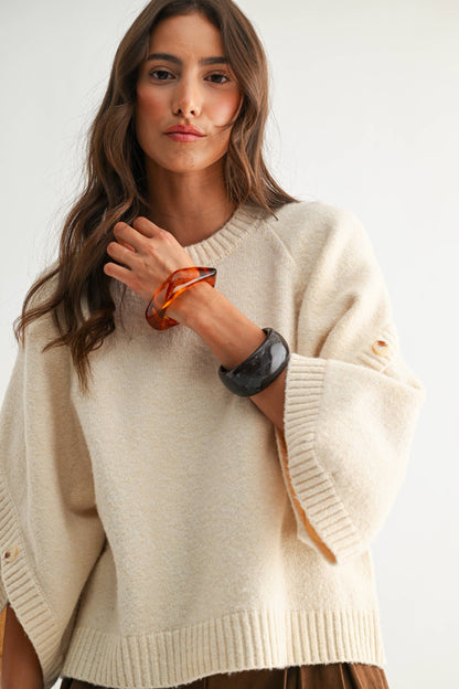 BUTTON SLEEVE KNIT PULLOVER