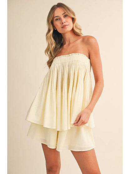 CRINKLED TUBE TOP AND SHORTS SET*
