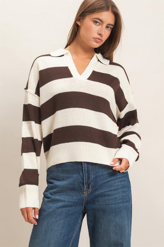 Niki Stipe Collared Sweater