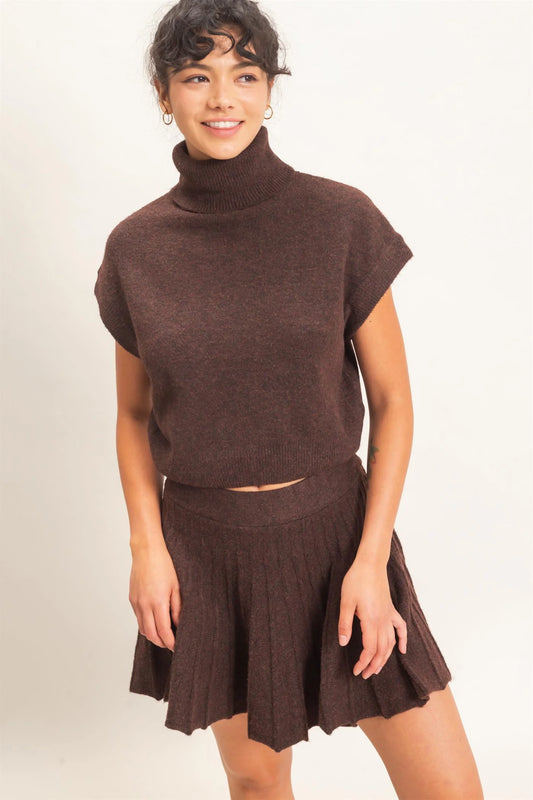 Esther Turtleneck Crop Top And Pleated Skirt Set