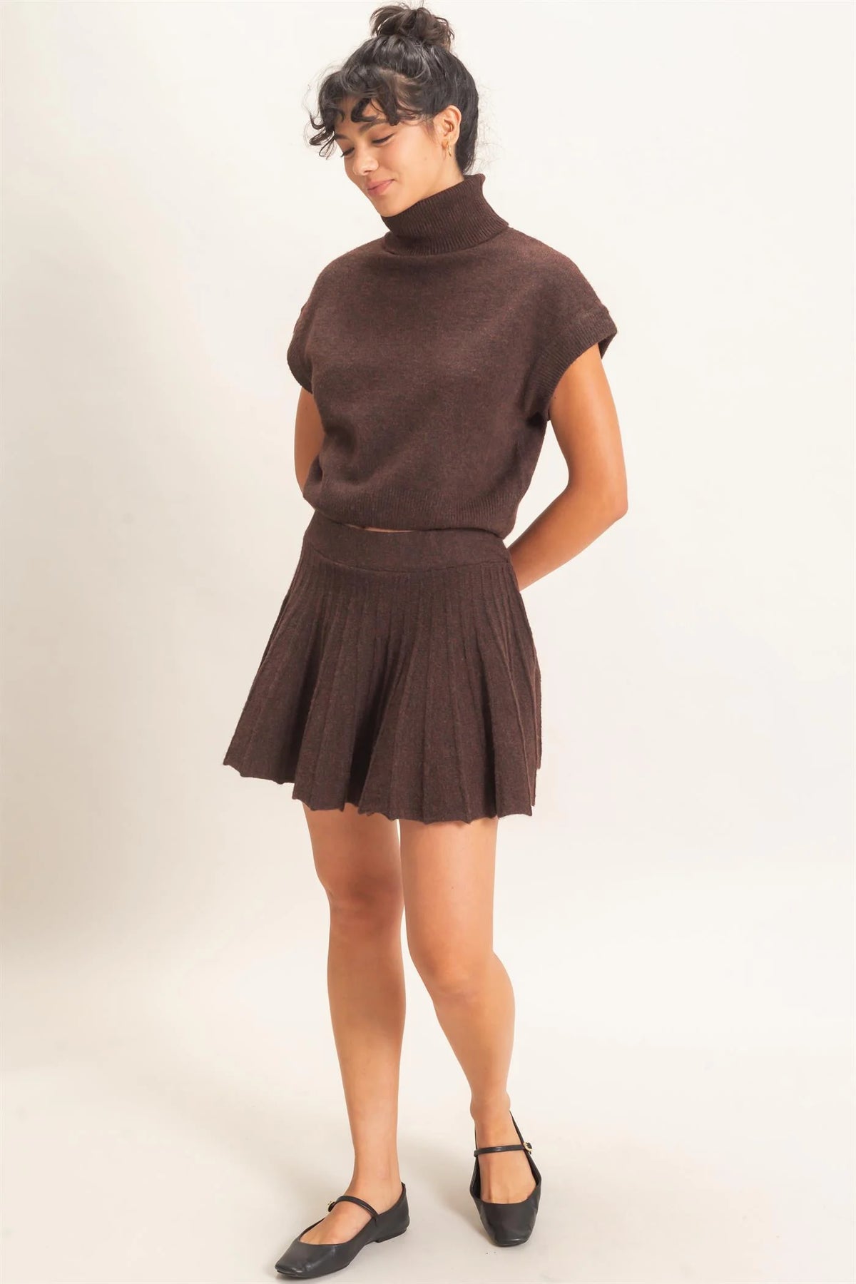 Esther Turtleneck Crop Top And Pleated Skirt Set