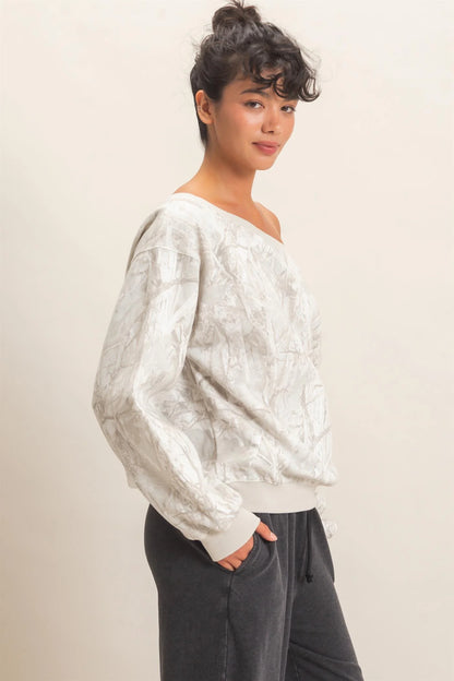 Find Me Tree Camouflage Print Off The Shoulder Sweatshirt