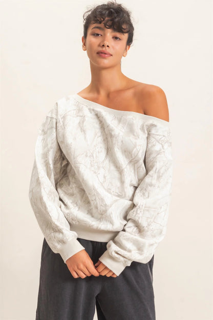 Find Me Tree Camouflage Print Off The Shoulder Sweatshirt